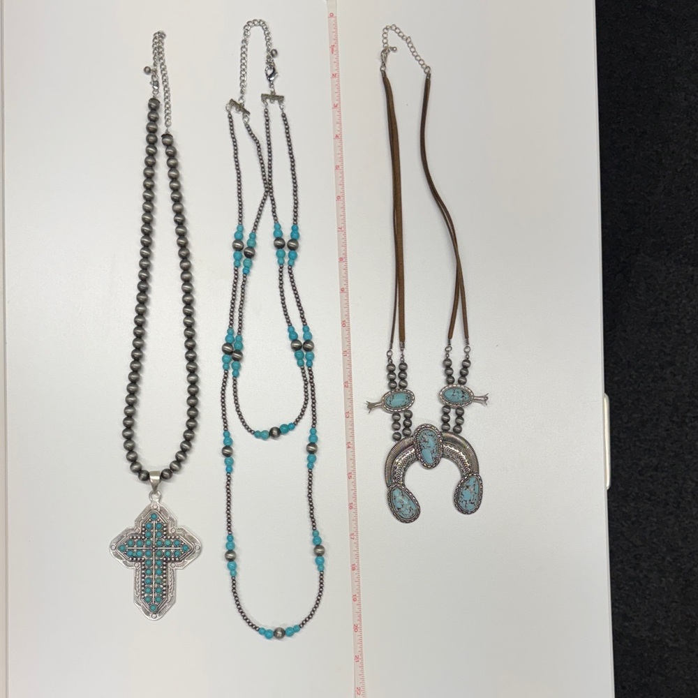 Turquoise and Silver Necklace Set